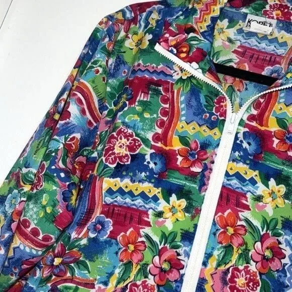 Vintage Koret Petites Womens Floral Zip-Up Jacket Medium Cotton Blend - Picture 5 of 9